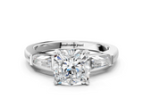 White gold Cushion Solitaire with Tapered Baguette Side Stones on a Classic Band with Four-Prong Setting_128
