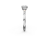 White gold Cushion Solitaire with Tapered Baguette Side Stones on a Classic Band with Four-Prong Setting_130