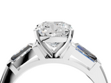 White gold Cushion Solitaire with Tapered Baguette Side Stones on a Classic Band with Four-Prong Setting_139