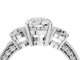White gold Cushion Three-Stone Diamond Ring with Pavé Band and Four-Prong Setting_10