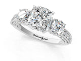 White gold Cushion Three-Stone Diamond Ring with Pavé Band and Four-Prong Setting_7
