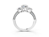 White gold Cushion Three-Stone Diamond Ring with Pavé Band and Four-Prong Setting_9