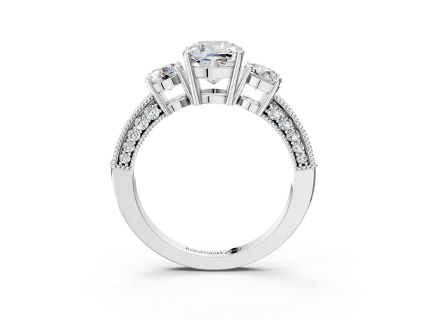 Platinum Cushion Cut Graduated Three Stone Engagement Ring Setting