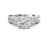 White gold Cushion Three-Stone Diamond Ring with Pavé Split Shank and Four-Prong Setting_81