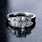 White gold Cushion Three-Stone Diamond Ring with Prong Setting on a Classic Band_6