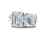 White gold Cushion and Emerald Toi Moi Ring with Prong Setting and Plain Band