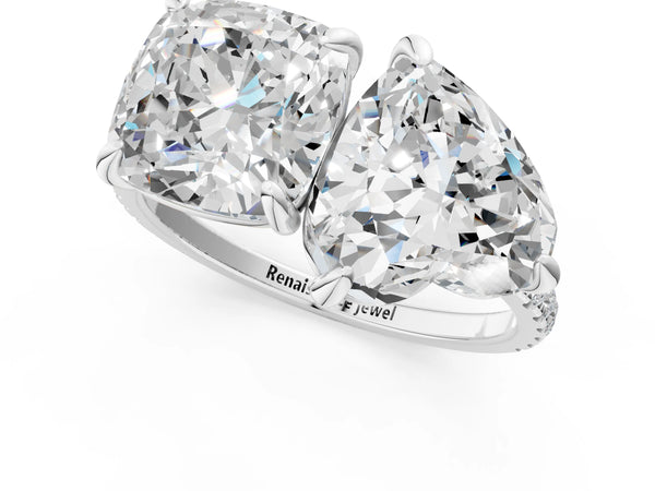 White gold Cushion and Heart Toi Moi Ring with Prong Setting and Micro Pave Band