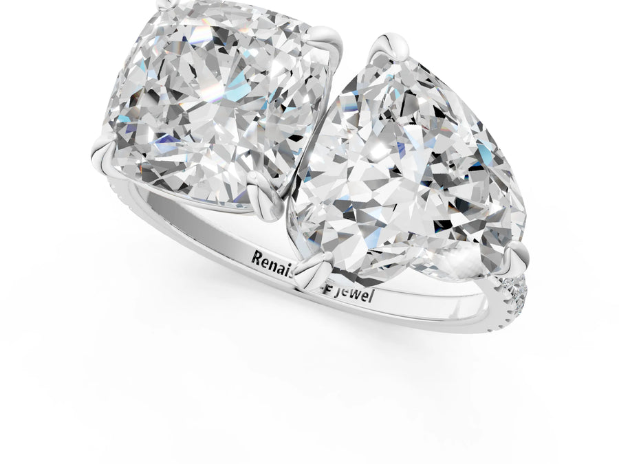White gold Cushion and Heart Toi Moi Ring with Prong Setting and Micro Pave Band
