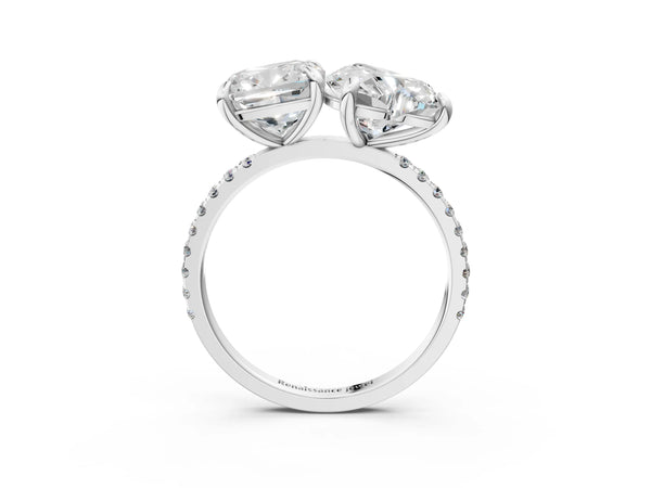White gold Cushion and Heart Toi Moi Ring with Prong Setting and Micro Pave Band