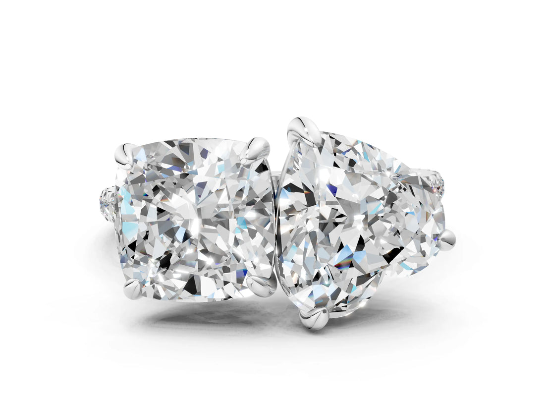 White gold Cushion and Heart Toi Moi Ring with Prong Setting and Micro Pave Band