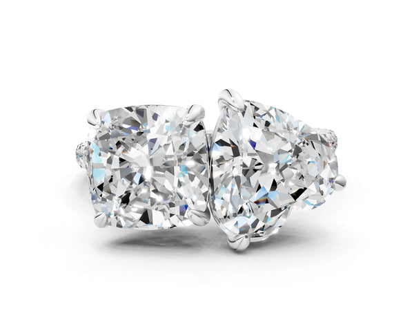 White gold Cushion and Heart Toi Moi Ring with Prong Setting and Micro Pave Band