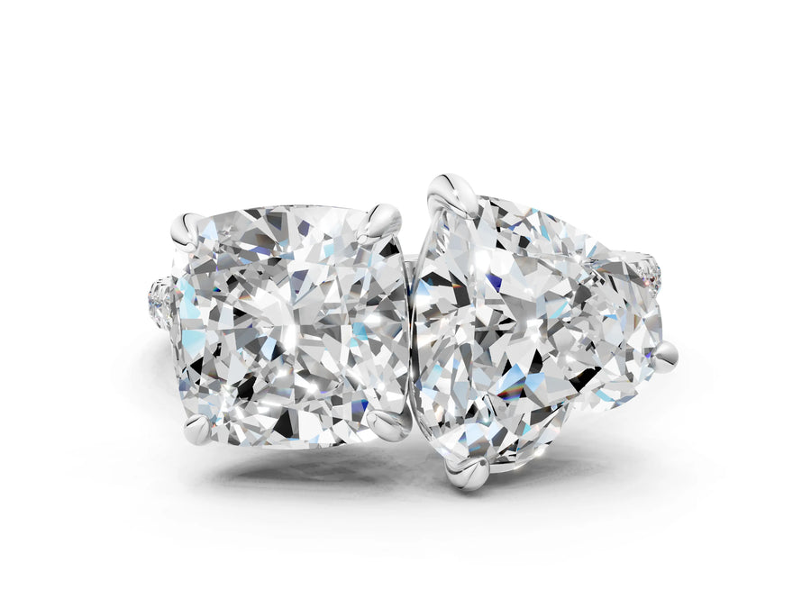 White gold Cushion and Heart Toi Moi Ring with Prong Setting and Micro Pave Band