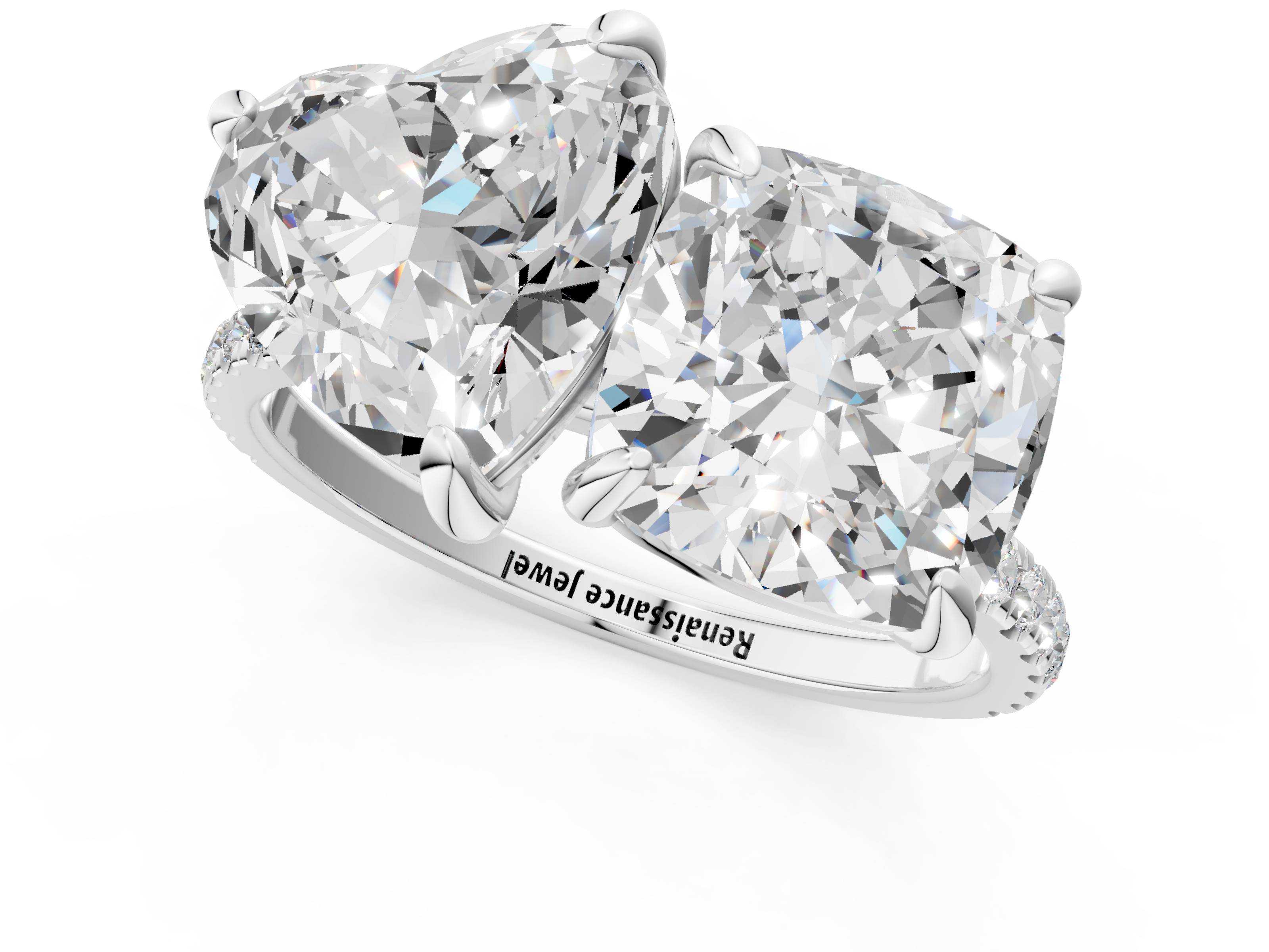 White gold Cushion and Heart Toi Moi Ring with Prong Setting and Pave Band_18