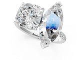 White gold Cushion and Marquise Toi Moi Ring with Prong Setting and Micro Pave Band 1