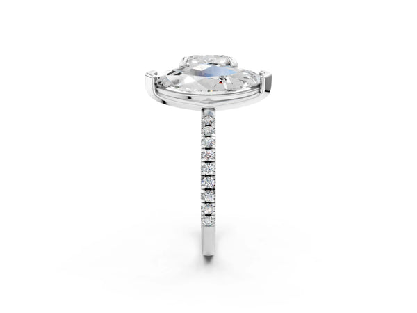 Platinum Cushion and Marquise Toi Moi Ring with Prong Setting and Pave Band