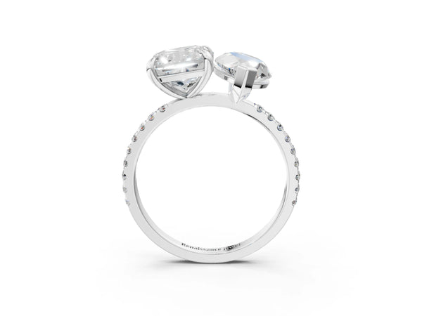 Platinum Cushion and Marquise Toi Moi Ring with Prong Setting and Pave Band