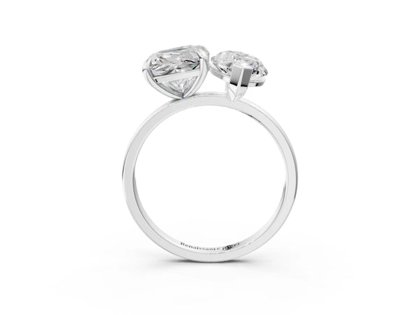 White gold Cushion and Marquise Toi Moi Ring with Prong Setting and Plain Band
