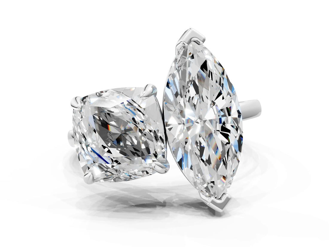 White gold Cushion and Marquise Toi Moi Ring with Prong Setting and Plain Band