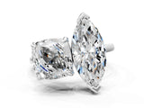 White gold Cushion and Marquise Toi Moi Ring with Prong Setting and Plain Band