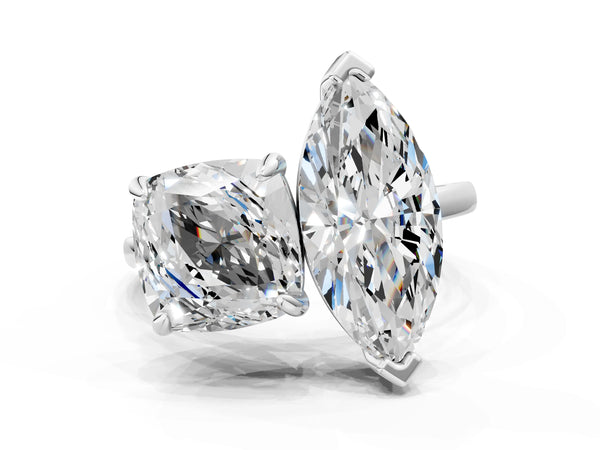 White gold Cushion and Marquise Toi Moi Ring with Prong Setting and Plain Band