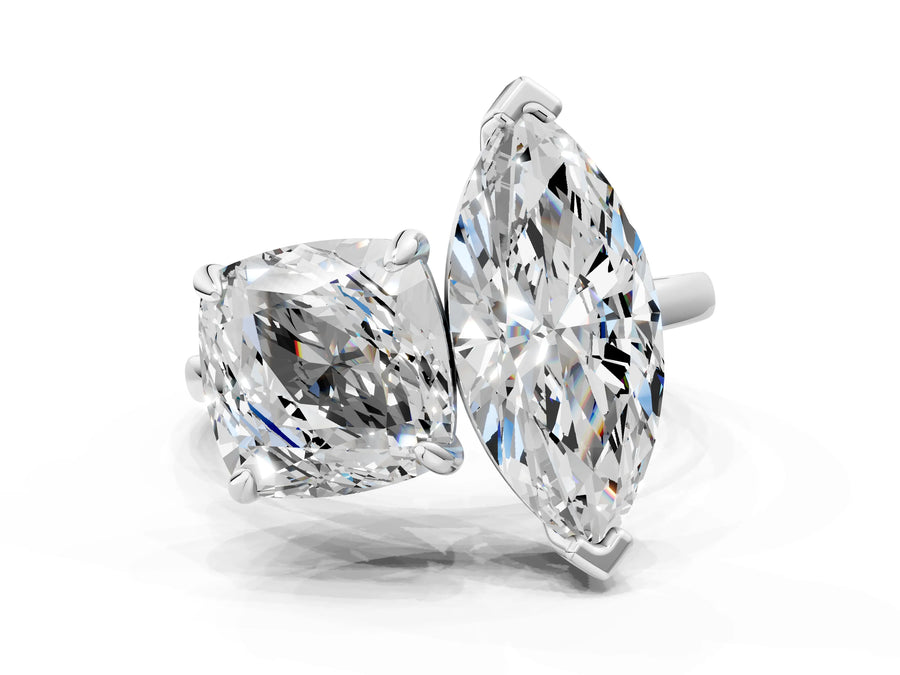 White gold Cushion and Marquise Toi Moi Ring with Prong Setting and Plain Band