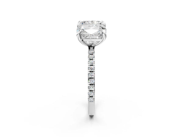 White gold Cushion and Princess Toi Moi Ring with Prong Setting and Pave Band