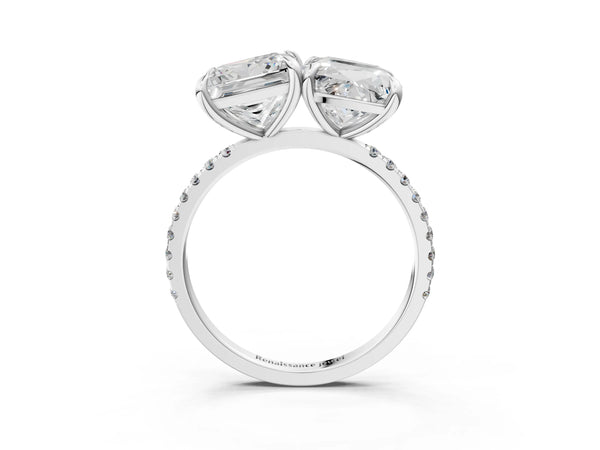White gold Cushion and Princess Toi Moi Ring with Prong Setting and Pave Band