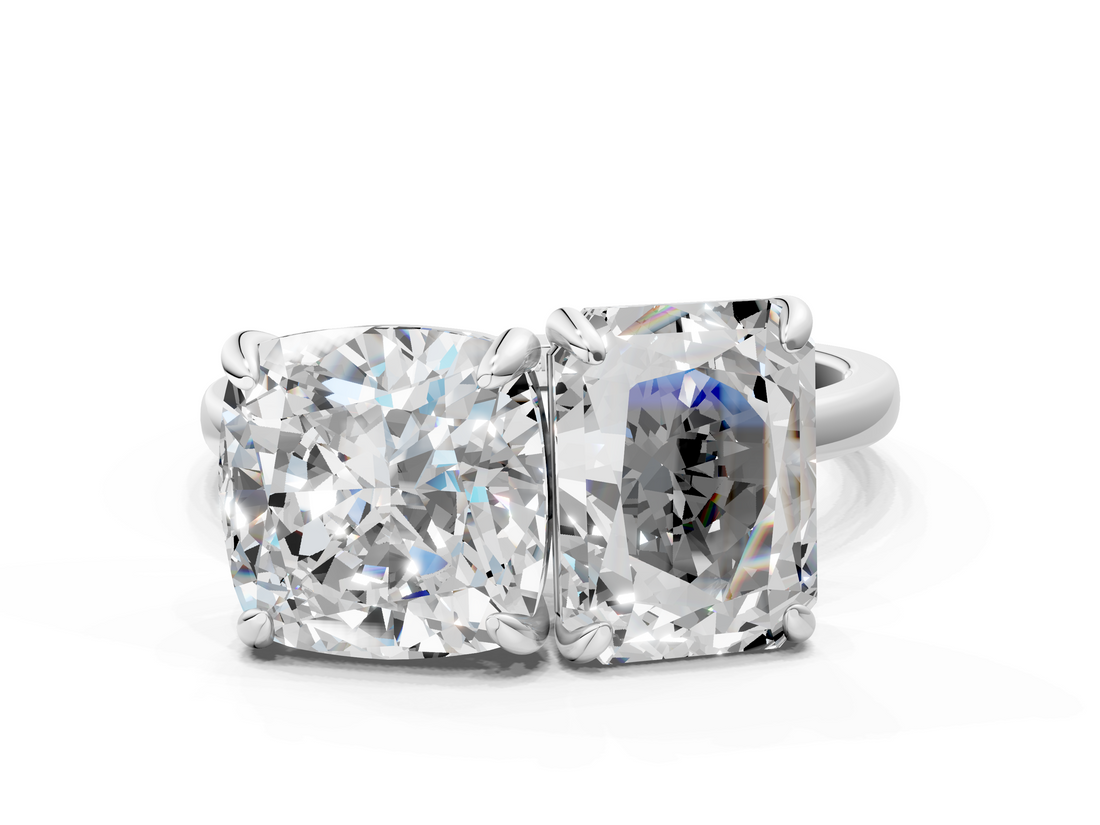 White gold Cushion and Radiant Toi Moi Ring with Prong Setting and Plain Band_17