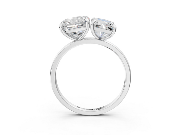 Platinum Cushion and Radiant Toi Moi Ring with Prong Setting and Plain Band