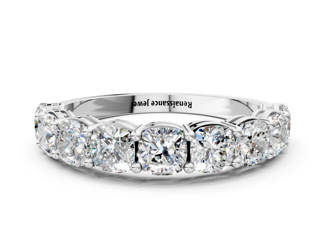 White gold Cushion cut diamond Half Eternity Band with Shared Prong Setting_34