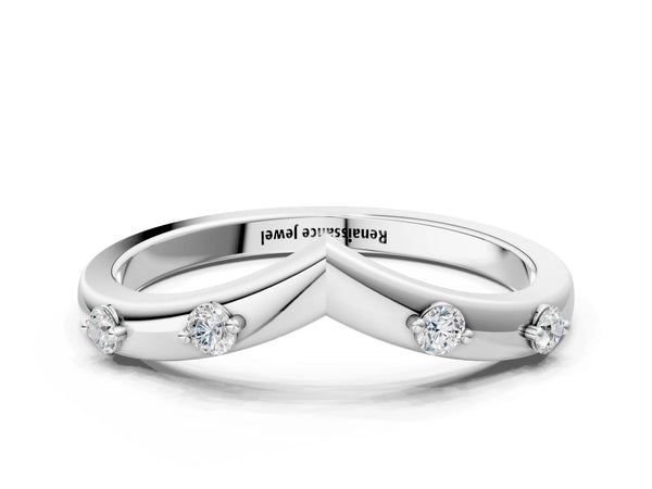 Platinum Diamond Chevron Band with Round Stones and Prong Setting