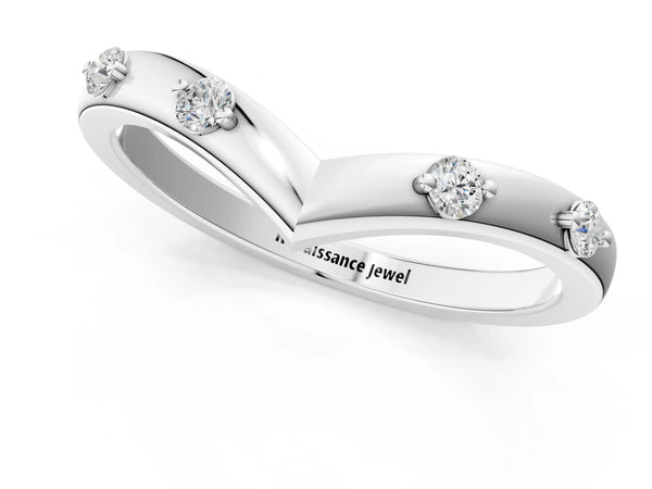 Platinum Diamond Chevron Band with Round Stones and Prong Setting