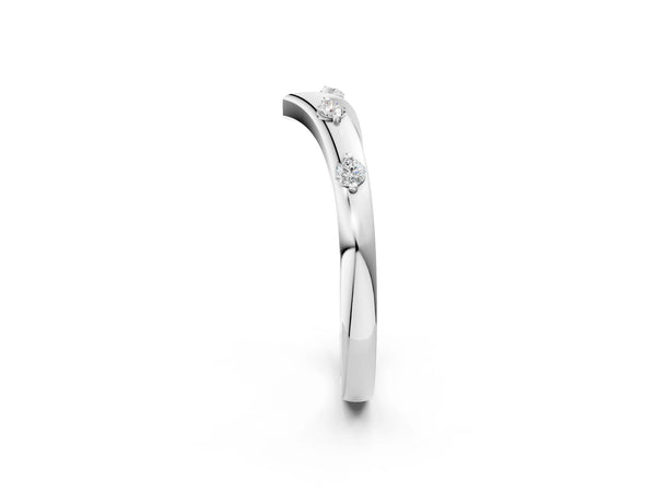 Platinum Diamond Chevron Band with Round Stones and Prong Setting