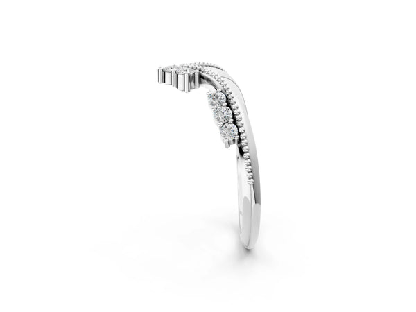 Platinum Diamond Chevron Milgrain Band with Round Cut Stones and Prong Setting
