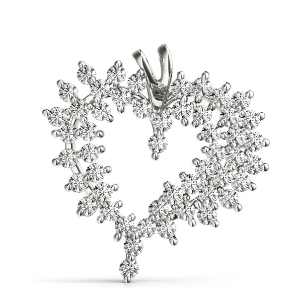 Silver Diamond Cluster Heart Pendant with Round Brilliant Cut Stones and Prong Setting