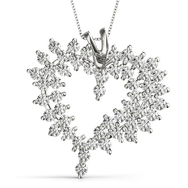 White gold Diamond Cluster Heart Pendant with Round Brilliant Cut Stones and Prong Setting