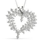 White gold Diamond Cluster Heart Pendant with Round Brilliant Cut Stones and Prong Setting