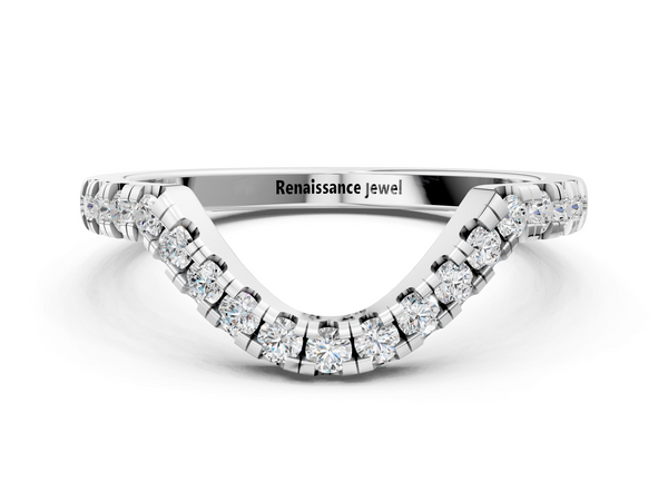 Platinum Diamond Curved Pavé Round Stone Contour Band