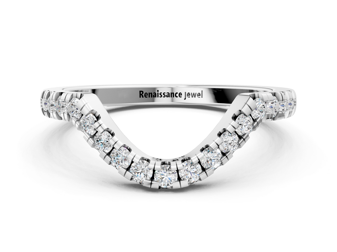 White gold Diamond Curved Pavé Round Stone Contour Band_12