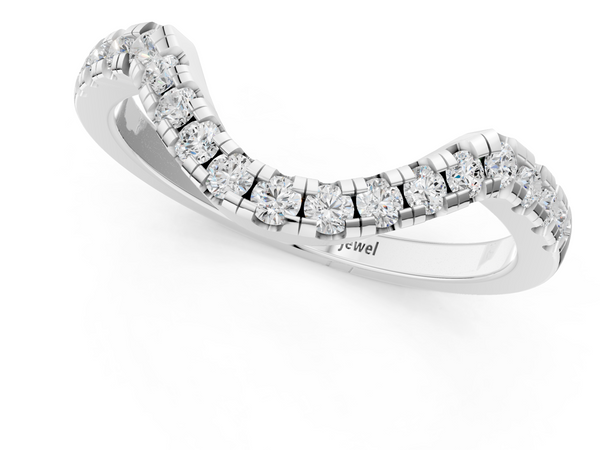 White gold Diamond Curved Pavé Round Stone Contour Band