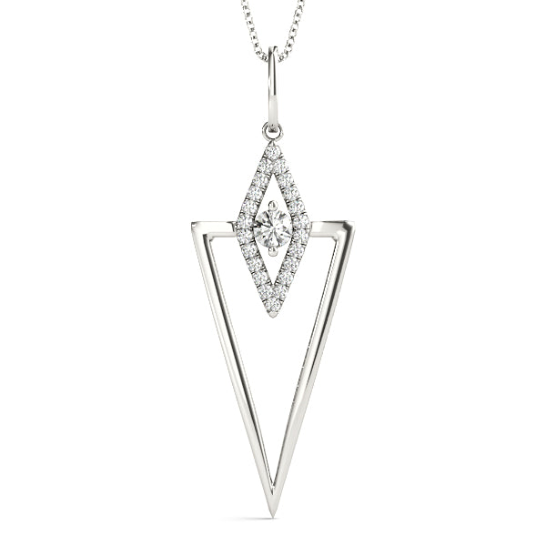 Silver Diamond Marquise Halo Pendant with V-Prong Setting