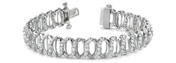 White gold Diamond Oval Link Tennis Bracelet with Round Cut Stones and Shared Prong Setting