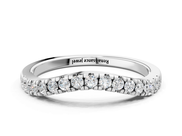 Silver Diamond Pavé Curved Wedding Band