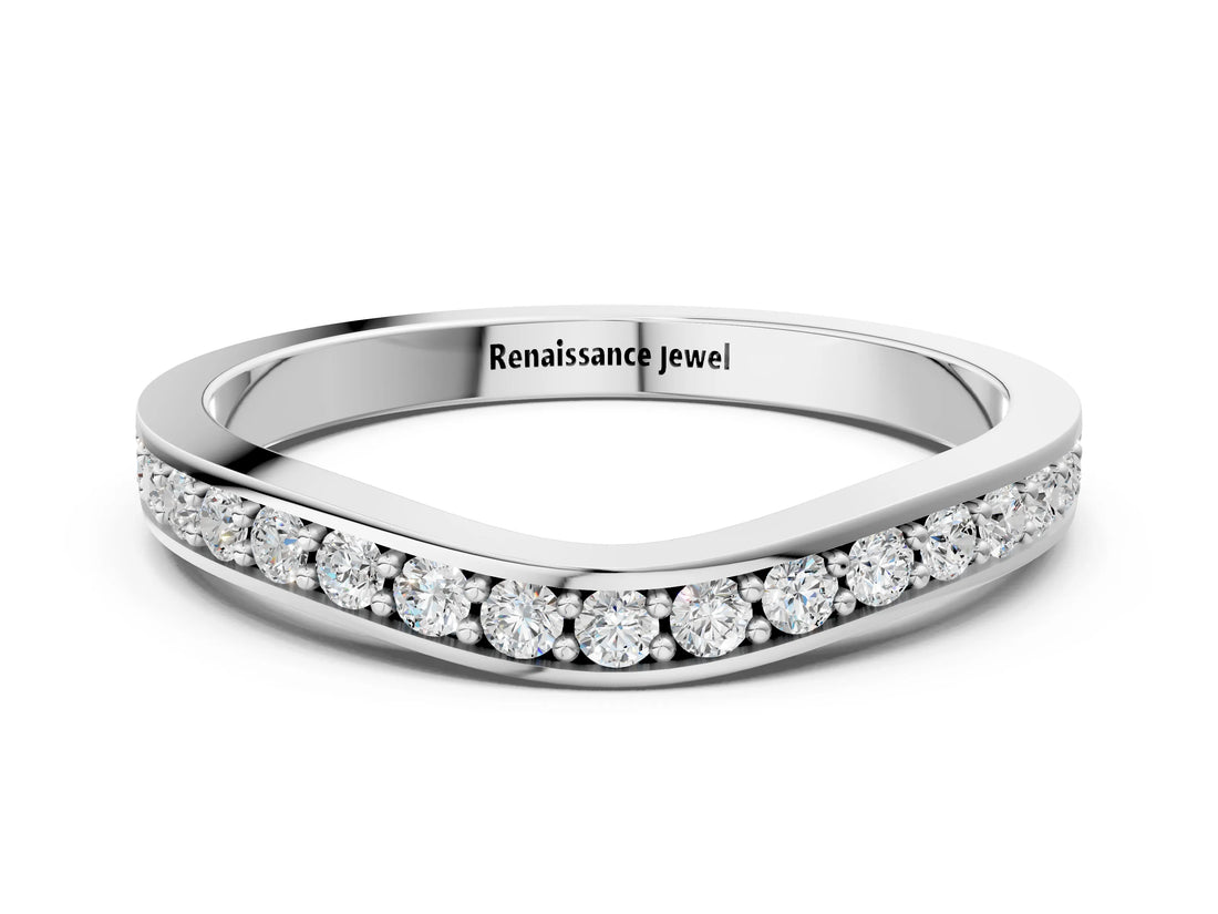 White gold Diamond Pavé Round Cut Curved Band with Channel Setting_6