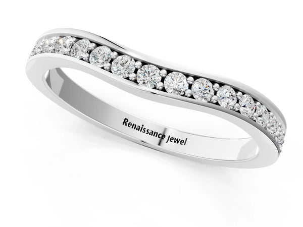 White gold Diamond Pavé Round Cut Curved Band with Channel Setting