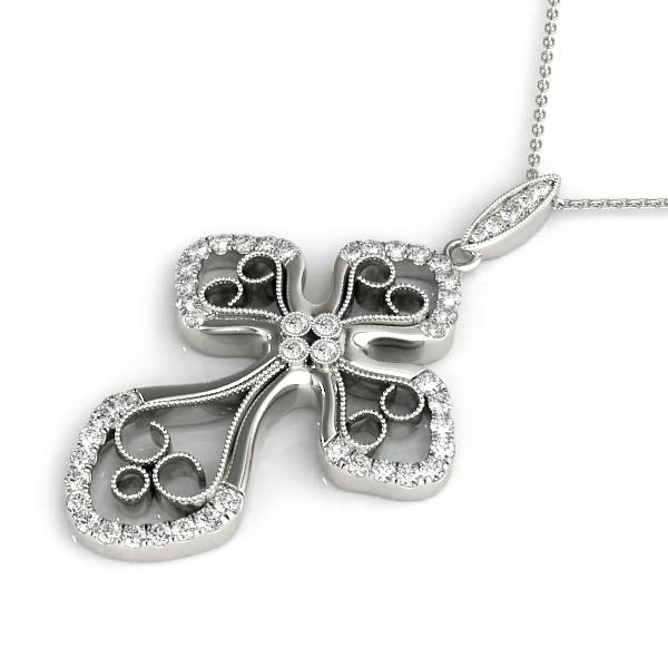 White gold Diamond Pavé Round Milgrain Cross Pendant 1