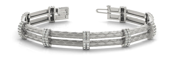White gold Diamond Pavé Round Stone Braided Band Bracelet with Prong Setting