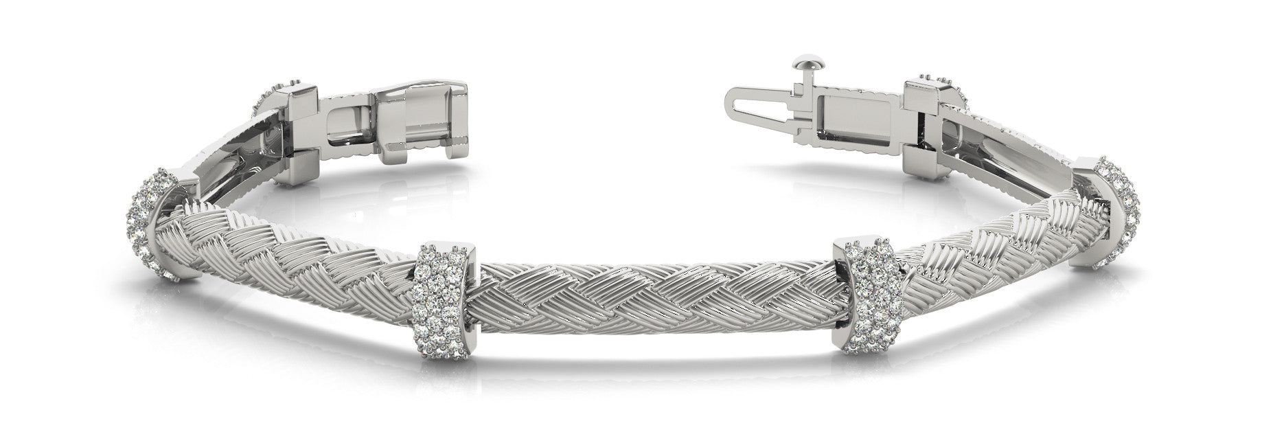 White gold Diamond Pavé Round Stone Braided Cable Bracelet with Prong Setting