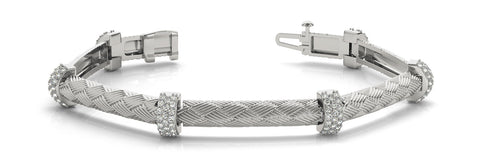 White gold Diamond Pavé Round Stone Braided Cable Bracelet with Prong Setting