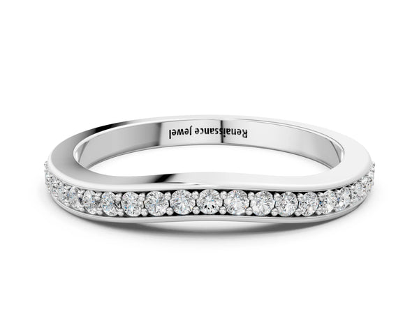 White gold Diamond Pavé Round Stone Contour Band